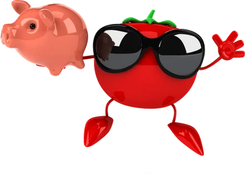 La mascota de Tomachollos: un tomate con gafas de sol y una hucha