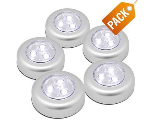 Pack 5 mini lámpara LED push adhesiva barato, chollos en lámparas LED, lámparas LED baratas, bombillas LED baratas