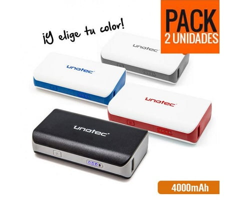 Pack de 2 baterías Power Bank L2 4000mAh Unotec baratas, baterías externas baratas, chollos en baterías, ofertas en baterías externas