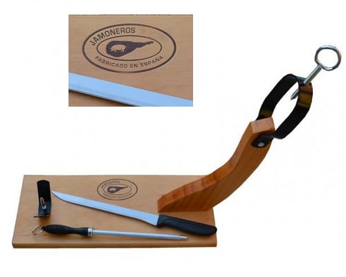 Pack jamonero cuchillo y afilador barato, jamoneros baratos, chollos en jamoneros, ofertas en jamoneros