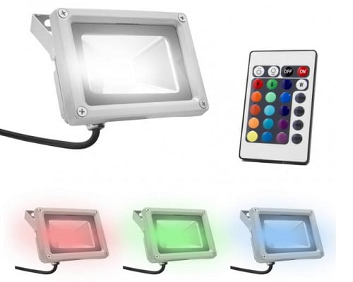 Foco LED de exterior RGB con mando 10W barato, focos LED de exteriores baratos, chollos en focos LED, ofertas en focos LED, lámparas de LED baratas