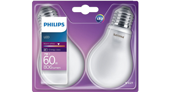 Pack de 2 bombillas LED Philips de 60W barato, bombillas de LED baratas, chollos en bombillas LED, ofertas bombillas LED