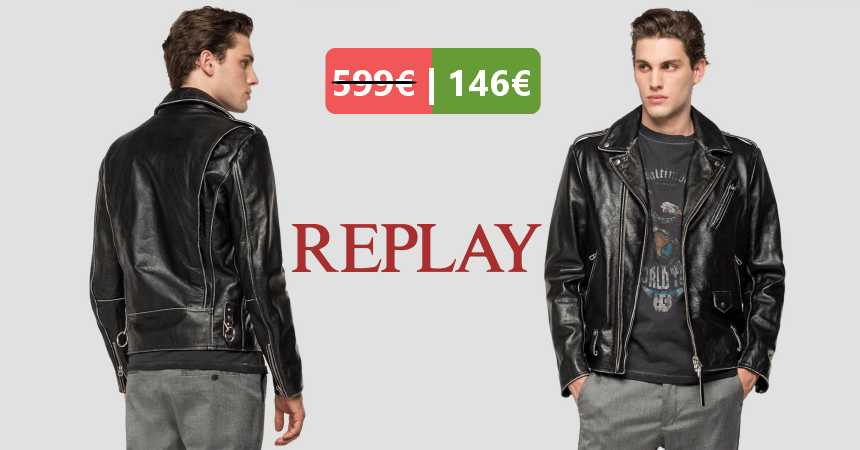 Chaqueta de cuero para hombre Replay Perfecto barata, ofertas en chaquetas de cuero para hombre