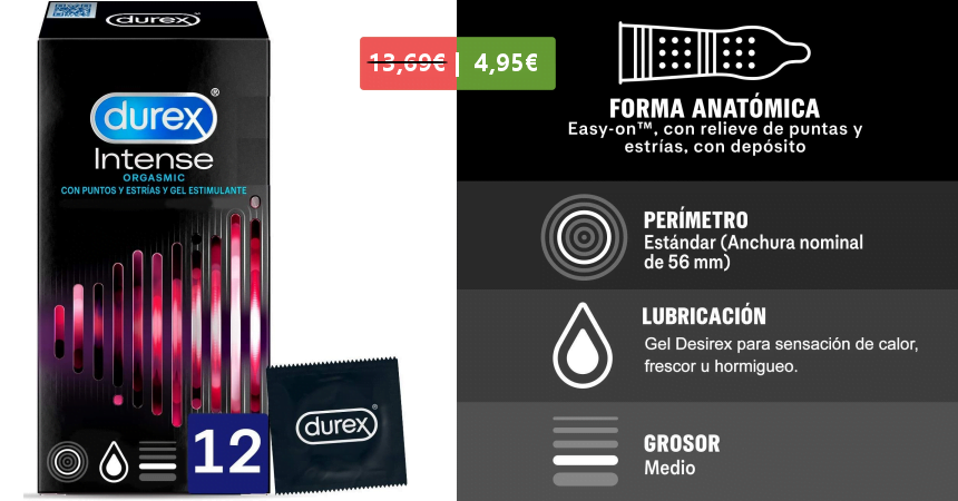 Pack de 12 preservativos Durex Intense Orgasmic baratos, ofertas en preservativos