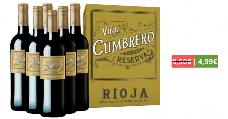 ¡TOMA CHOLLO! Vino D.O. Rioja Viña Cumbrero Reserva 2014 solo 4,95 euros. Ahorras 3,95 euros.