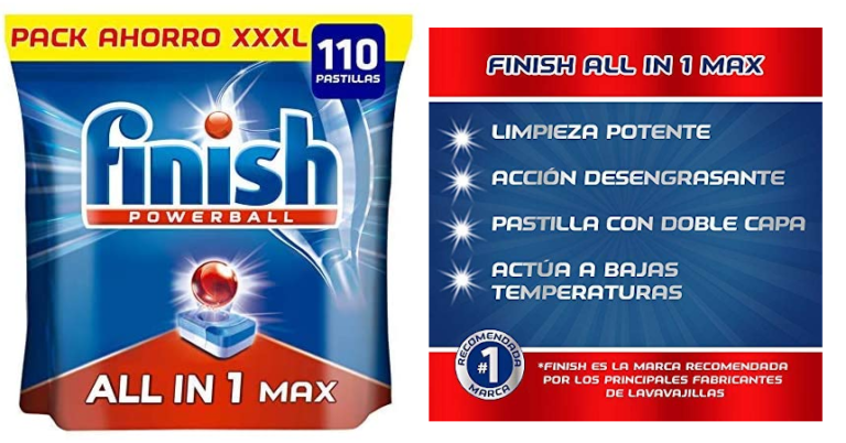¡Ahorra en supermercado este Black Friday! Pack de 110 pastillas Finish Powerball All in 1 Max para lavavajillas solo 15,99€.