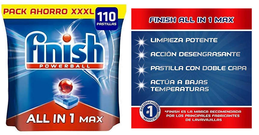 Pack de 110 pastillas Finish Powerball All in 1 Max baratas, ofertas en supermercado