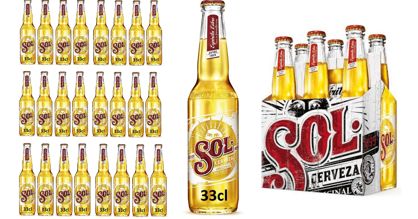Pack de 24 botellines de cerveza mexicana sol Lager baratas, ofertas en supermercado