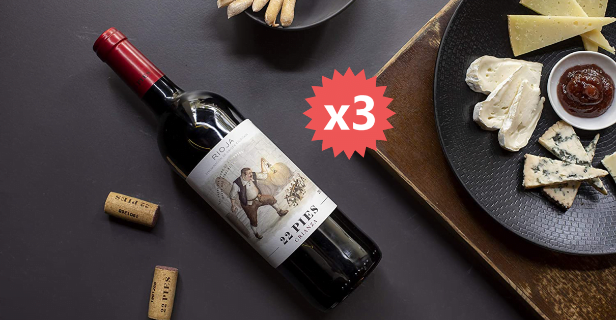 Pack de 3 botellas de vino D.O. Rioja 22 Pies barato, ofertas en vino, vino barato