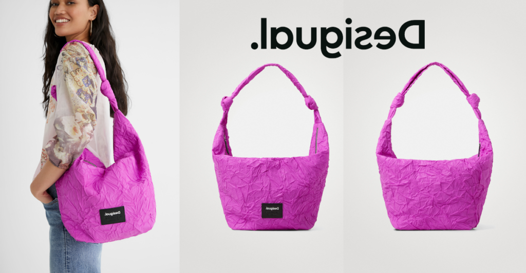 Este bolso Desigual efecto papel te espera por 34,95 euros. Tiene el 50% de descuento.