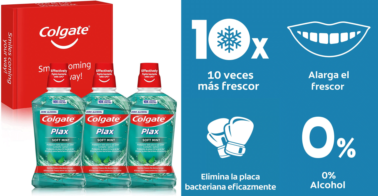 Comprar pack 3 botes enjuague bucal Colgate Plax Soft Mint barato, ofertas en colutorio, enjuague bucal barato