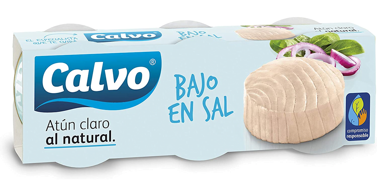 Comprar pack de 3 latas de atún claro Calvo bajo en sal al natural barato, ofertas en atún, conservas baratas