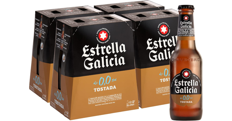 Consigue 24 botellines de cerveza Estrella Galicia 0,0 tostada por 11,18€.