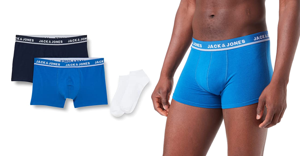 Curioso pack Jack & Jones con 2 boxers + calcetines por 10€. Tiene el 50% de descuento.