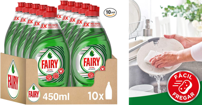 10 botes de detergente lavavajillas Fairy Ultra Poder: en tiendas cuestan 38,20€ pero tú vas a pagar solo 19,59€.
