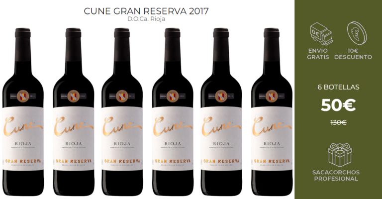 Disfrutar de buen Rioja nunca fue tan barato: 6 botellas de vino Cune Gran Reserva solo 50€. Envío gratis y sacacorchos de regalo.