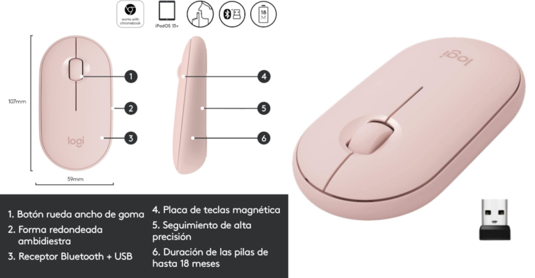 Este ratón Logitech Pebble es una buena opción y muy asequible. ¡Solo 14,99€!