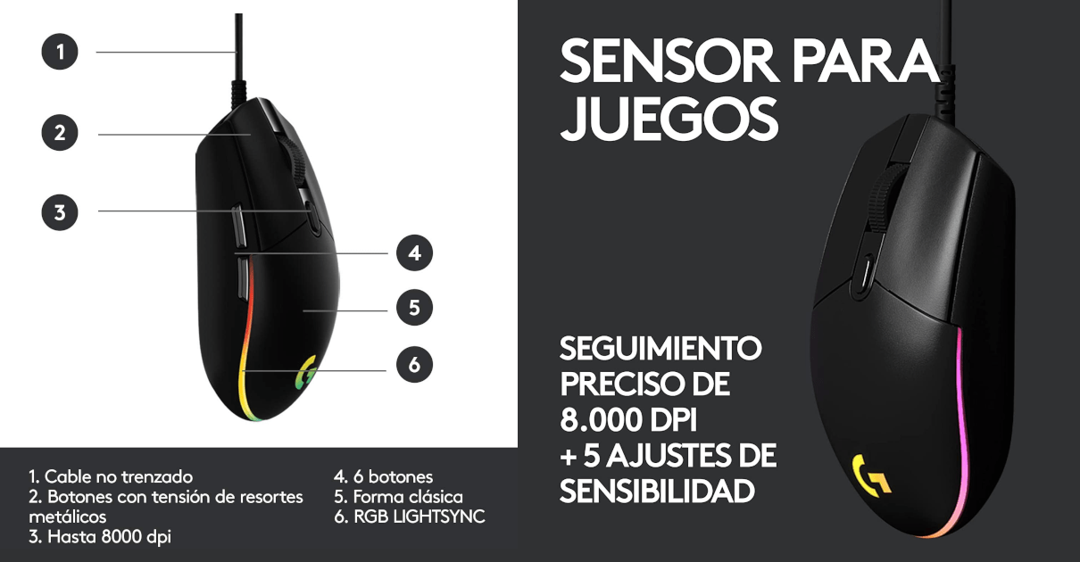 Ratón Logitech USB G203 barato, ofertas en informatica