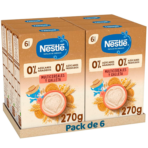 6 paquetes de papilla Nestlé Multicereales con galleta al precio de 3.