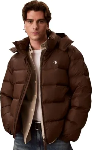 Chaqueta Calvin Klein de nailon con capucha LV04RG515G marrón corcho, talla XS
