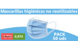 ¡TOMA CUPÓN! Pack de 50 mascarillas higiénicas solo 0,97 euros. 90% de descuento.